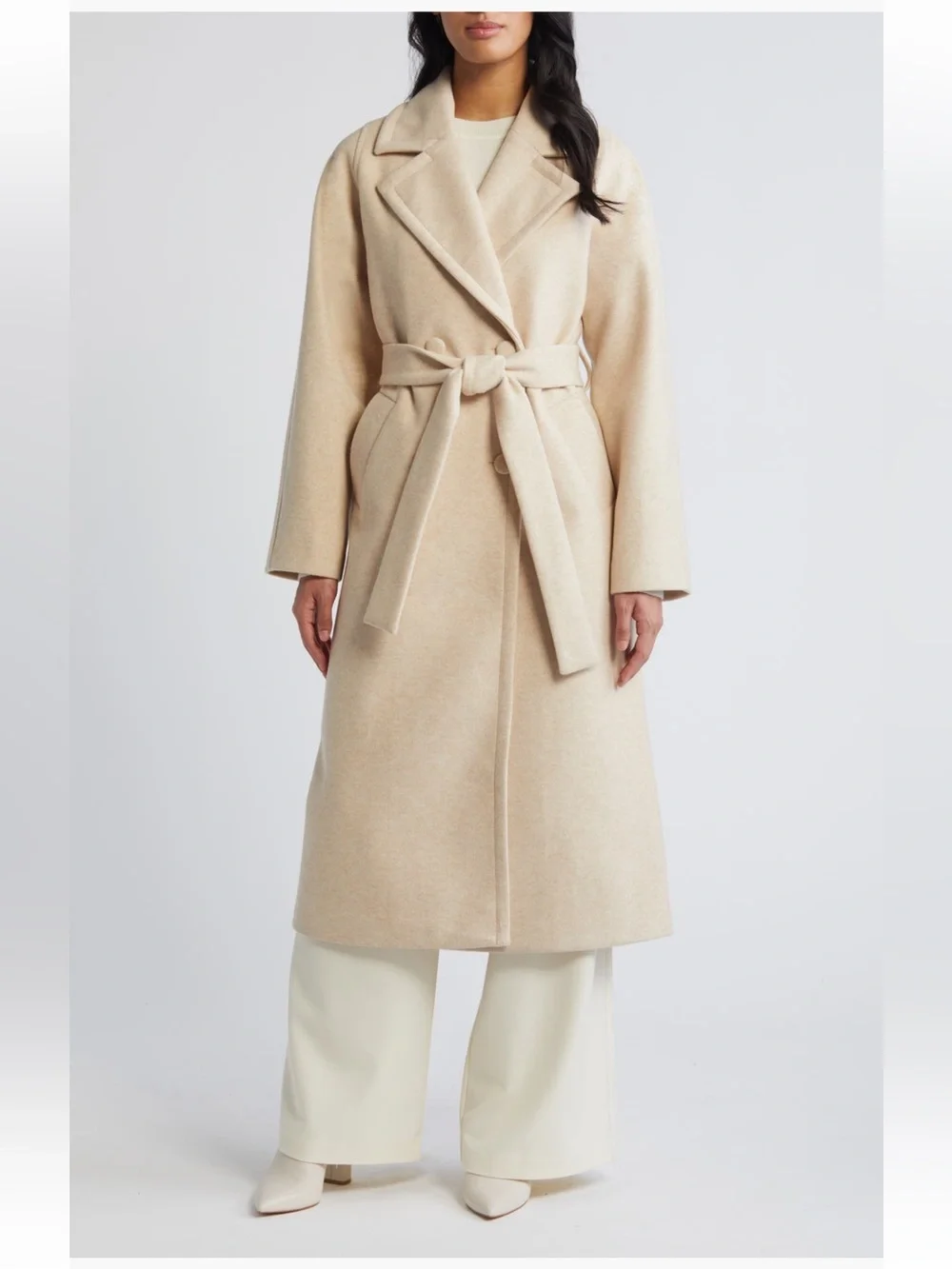 Bernardo Double Breasted Belted Coat trench coat jacket beige oatmeal large NWT